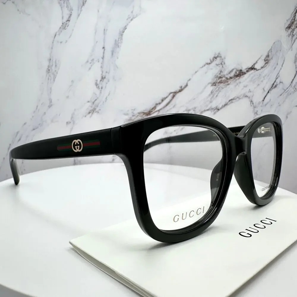 New GUCCI Eyeglasses 53-19-140 Black Square GG Logo Red Green Web Women Rx-able